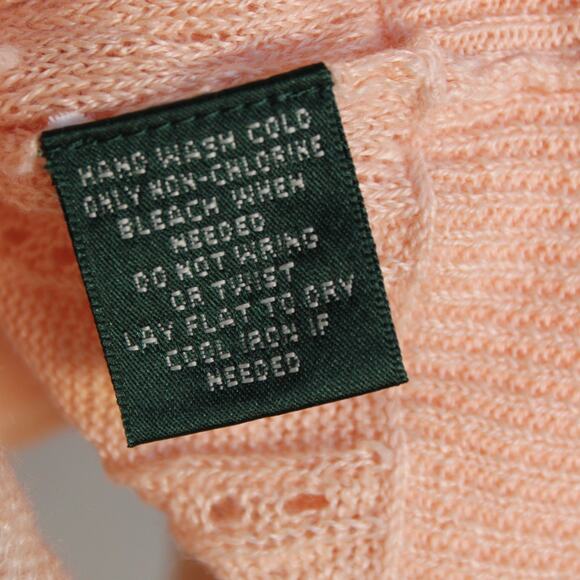 Ralph Lauren Linen Cardigan Womens Large Pink Ruffle Hem Romantic Cottagecore - Picture 5 of 6